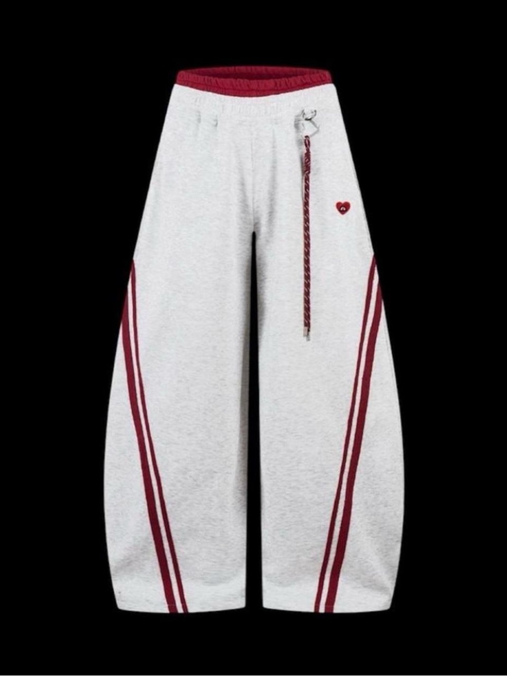 Aelfric Eden Light Gray Wide-Leg Track Pants with Burgundy Stripes